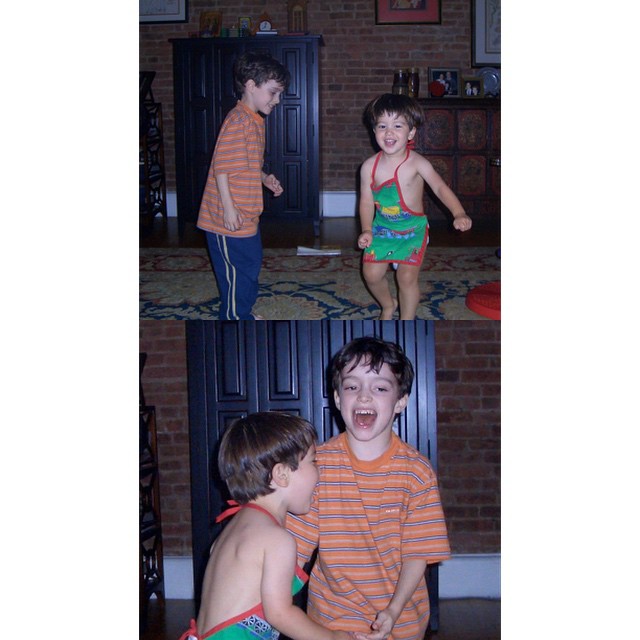 Little boys dance in their living room